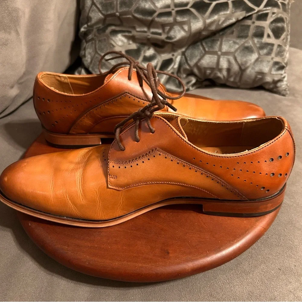 Stacy Adams Men's Savion Cognac Lace-up Plain Toe Oxford Size 10M EUC Like New!